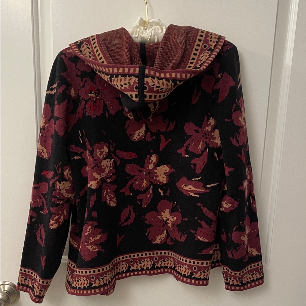 Rachel Zoe Burgundy and Black Hooded Knit Cardigan - Picture 9 of 10
